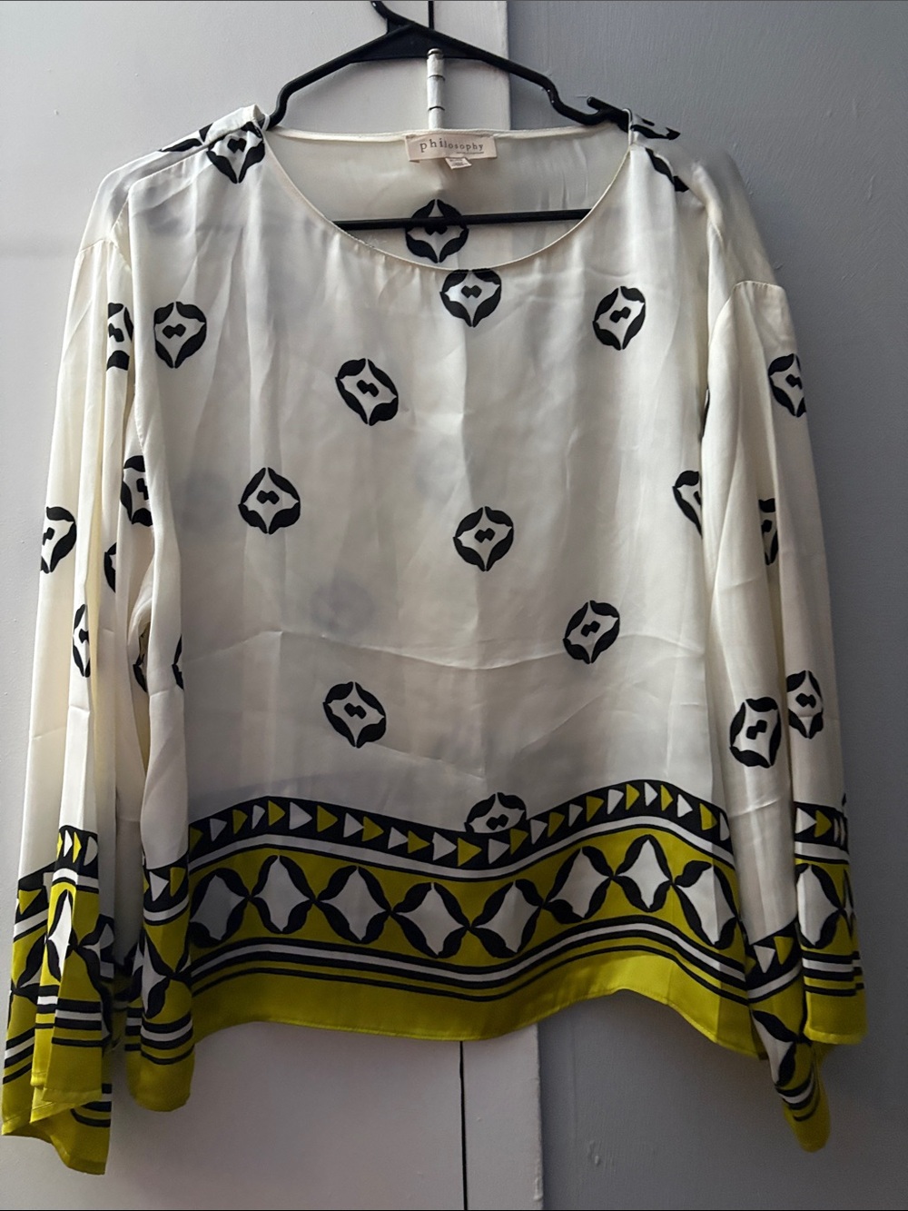 Philosophy di Lorenzo Serafini Ivory Blouse with Yellow & Black Border Print